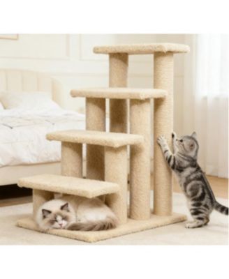 Multi Level Carpeted Cat Tree Tower with Scratching Post and Pet Stairs for Indoor Cats
