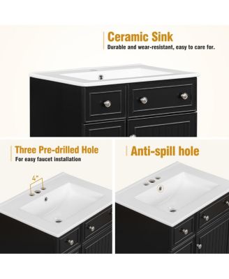 Bathroom Vanity Cabinet with Ceramic Sink, 2 Drawers and Door, Compact Storage for Small Spaces