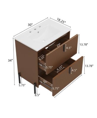 Bathroom Vanity with Sink, Modern Fluted MDF Cabinet, Soft Close Full-Extension Drawers for Small Spaces