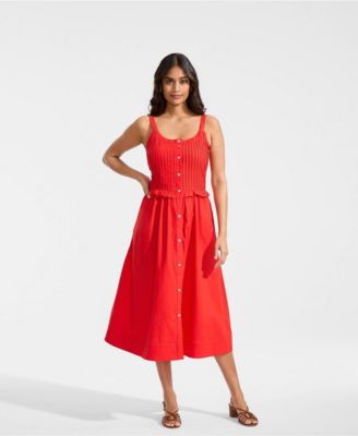 Women's Linen Blend Pintuck Tank Midi Dress