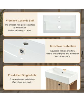 Bathroom Vanity with Ceramic Sink, MDF Cabinet, Soft Close Door and Tissue Holder for Small Spaces