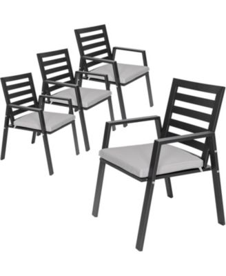 Chelsea Outdoor Dining Armchair Set of 4, Modern Patio Chair with Aluminum Frame, Weather Resistant UV-Protected Cushions Olefin Fabric