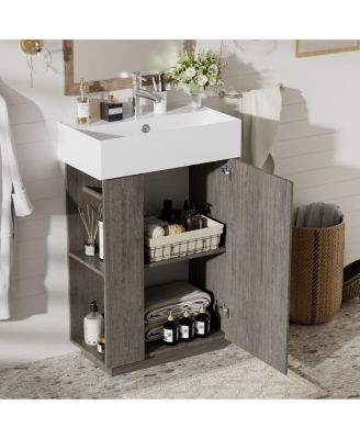 Bathroom Vanity with Ceramic Sink, MDF Cabinet, Soft Close Door and Tissue Holder for Small Spaces