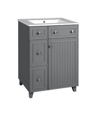 Bathroom Vanity Cabinet with Ceramic Sink, 2 Drawers and Door, Compact Storage for Small Spaces
