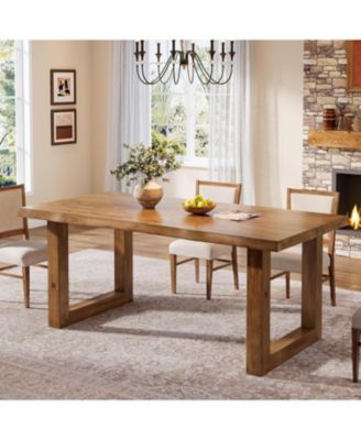 63" Solid Wood Dining Table for 4-6, Farmhouse Pine Wood Kitchen Table with Live Edge Tabletop