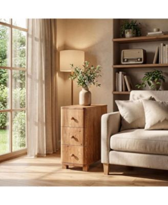 Solid Wood Nightstand with 3 Drawers, Narrow Farmhouse Bedside Table