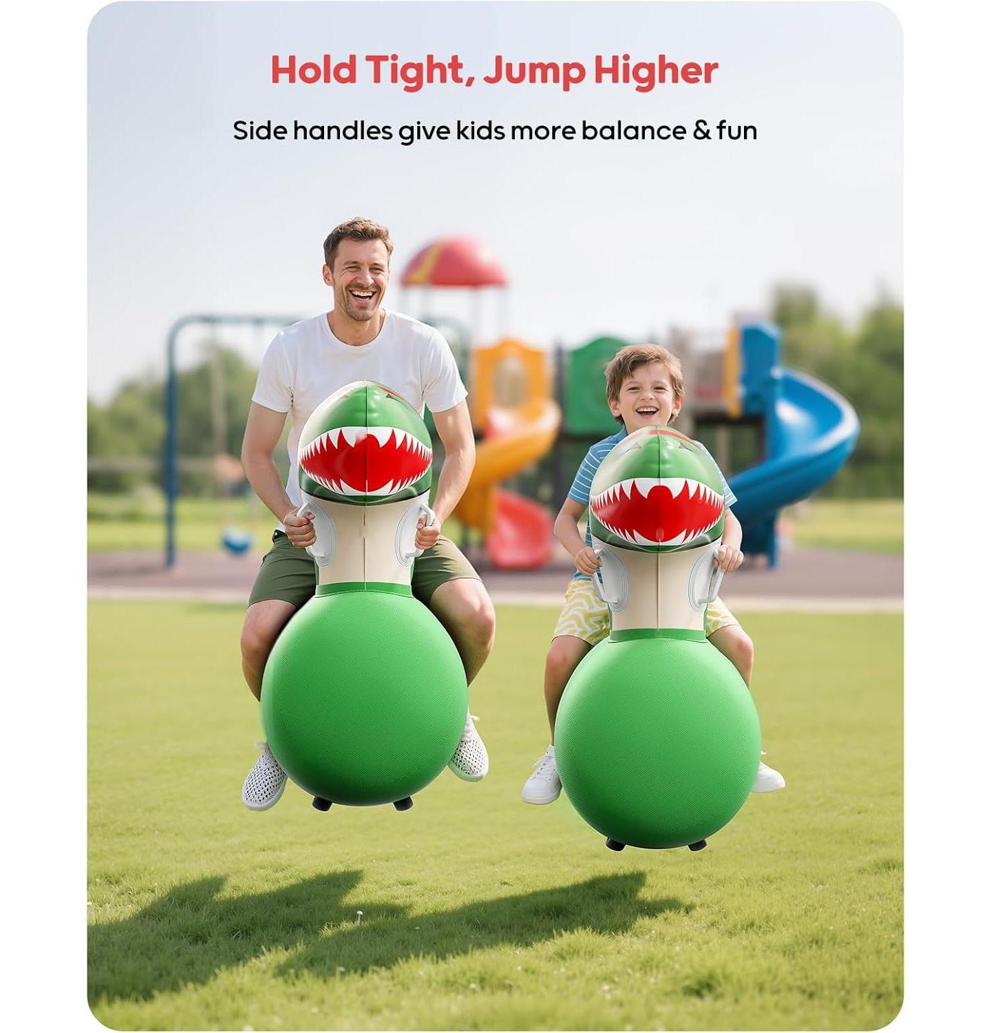 Детская игрушка QPAU Dinosaur Bouncing Horse, 48"L x 18"W x 36"H, 220 lbs Load Capacity, Ride-On Bouncy Animal Hopper, Ages 8+, цвет: Зелёный — фото 4