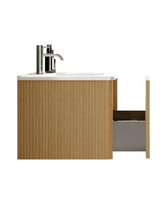 Floating Bathroom Vanity with Integrated Ceramic Sink and Push Open Drawer, Wall Mounted for Small Bathroom