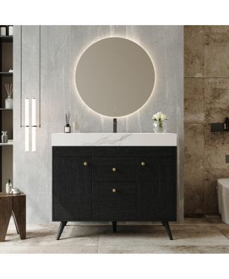 Walnut Freestanding Bathroom Vanity with Sintered Stone Top, Ceramic Sink, Soft Close Storage, Stainless Steel Legs-Sillysis