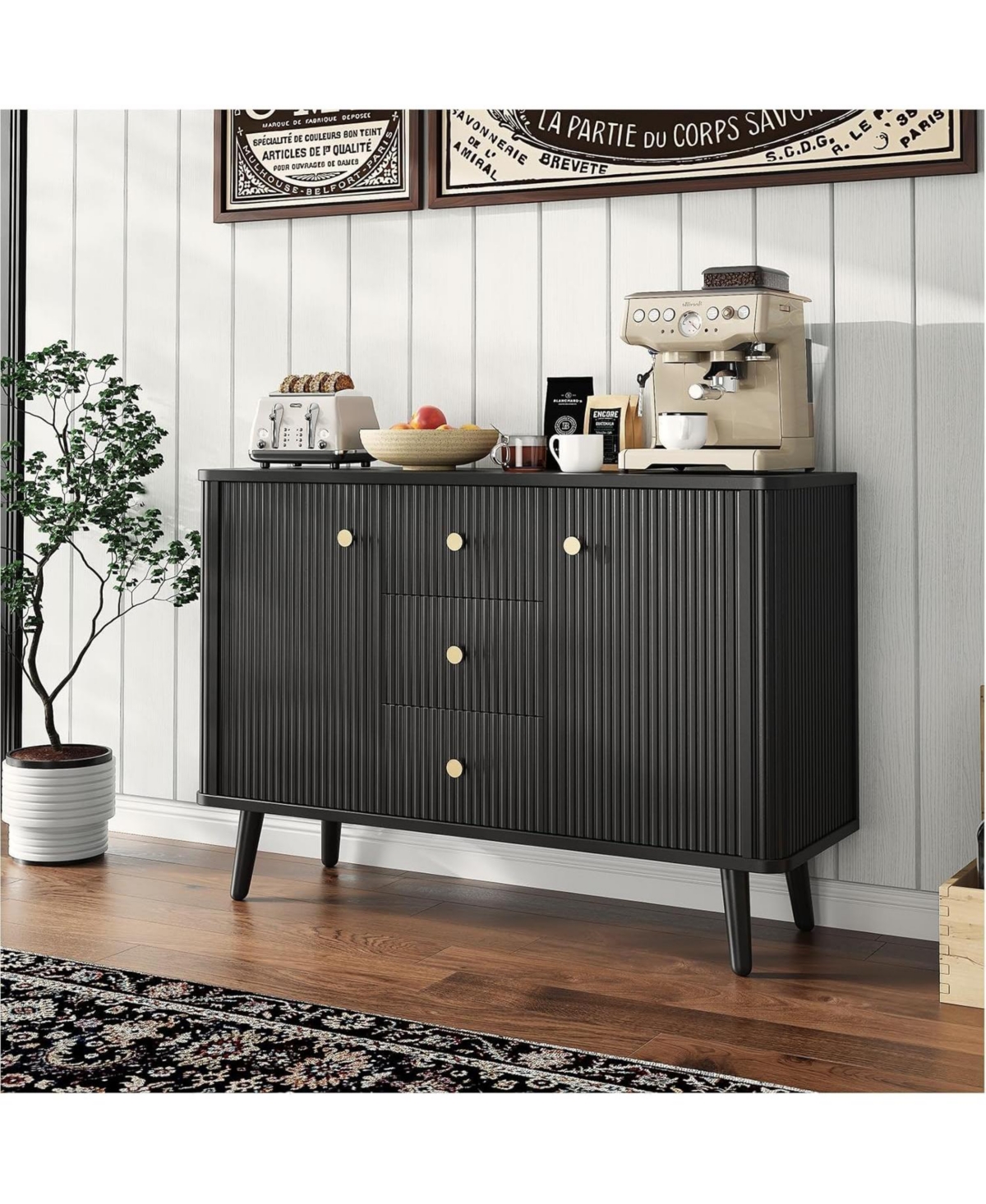 gaomon 47.2" w Fluted Buffet Cabinet with 3 Drawers and 2 Adjustable Shelves, Storage Cabinet with 2 Door
