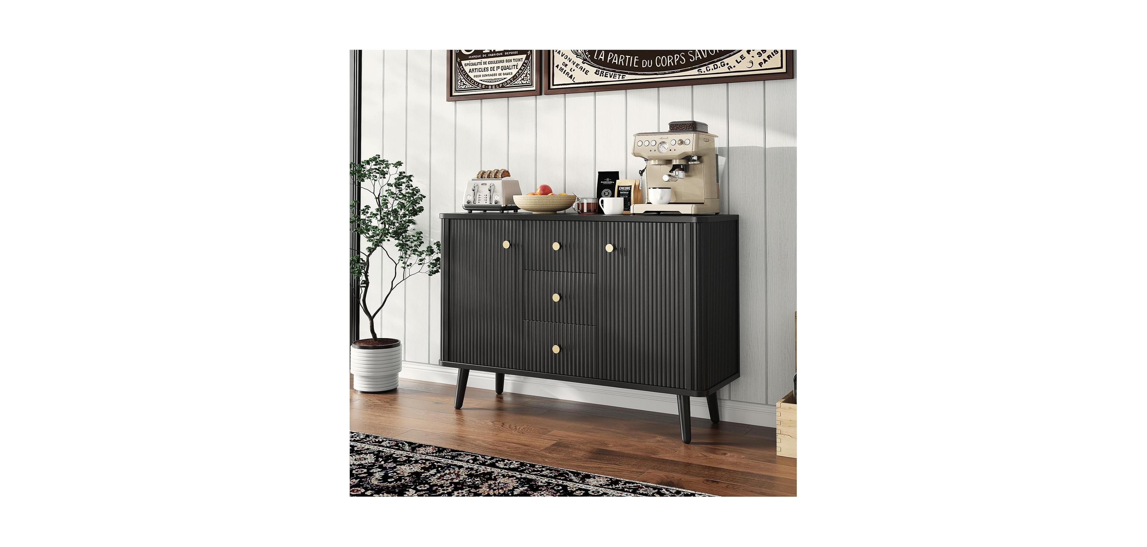 gaomon 47.2" w Fluted Buffet Cabinet with 3 Drawers and 2 Adjustable Shelves, Storage Cabinet with 2 Door