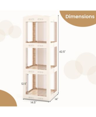 3-Tier Foldable Rotating Bookshelf with Swivel Base and Translucent Panels