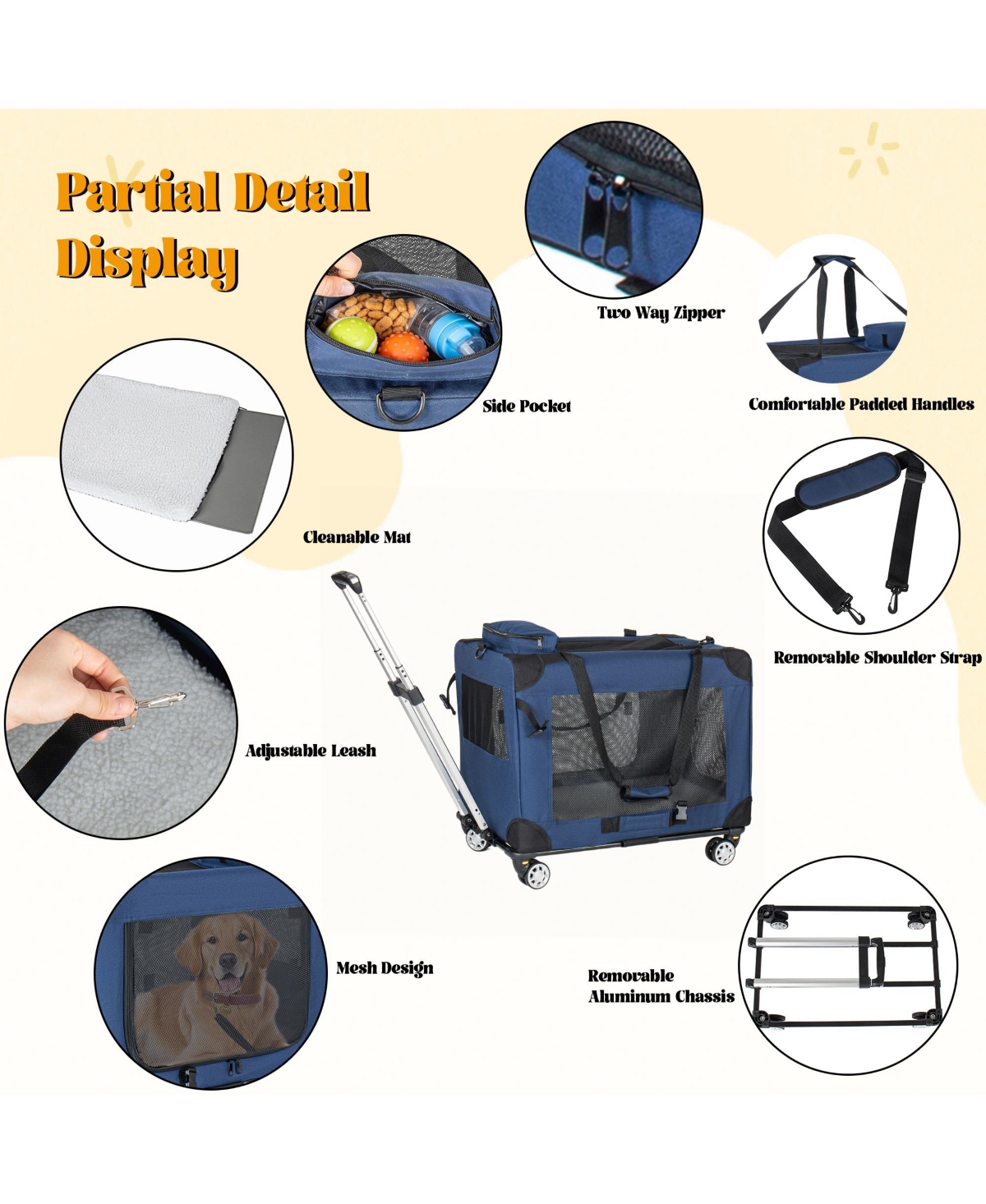Zeus and Ruta 24/28 in. 2 in 1 Rolling Cat Carrier with Wheels 24 Inch Collapsible Travel Crate Portable Kennel