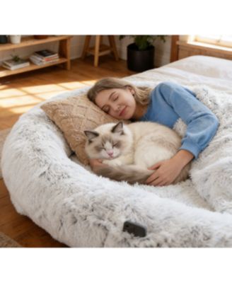 Zeus and Ruta Orthopedic Cat Bed with Washable Faux Fur for People and Pets