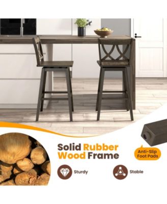 Wooden Bar Stools Set of Two with Solid Wood Frame