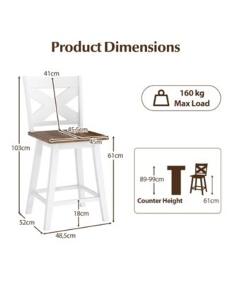 Rubberwood Swivel Bar Stools Set of Two with Backrest