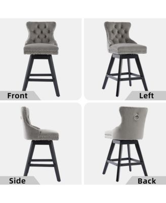 Velvet Bar Stools Set of 2 - Modern Swivel Counter Height Chairs with Button Tufted and Nailhead Trim for Home Pub, Kitchen Island