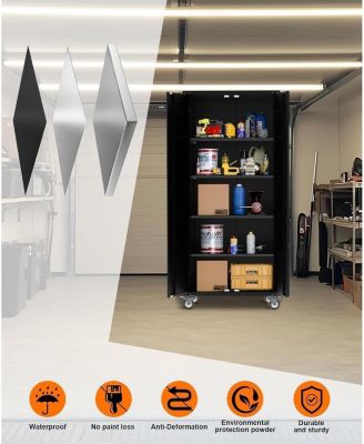 72"H Garage Storage Cabinet - 600 Lbs Weight Capacity Metal Storage Cabinet with 1.58" Reinforced Steel Frame,Magnetic Automatic Door Lock & 4