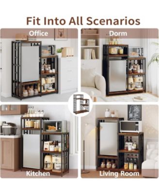Tier Adjustable Mini Fridge Stand with Storage Shelf, Heavy Duty Kitchen Rack with 3 Power Outlets And Air Switch, Microwave and Coffee Bar