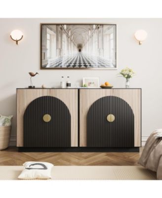 65" Buffet Sideboard Cabinet with Fluted Design And Arched Doors, Wood Console Table Vintage Coffee Bar Cabinet with Storage