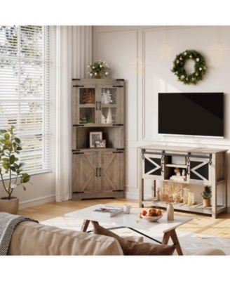 Farmhouse Corner Cabinet, Tall Corner Storage