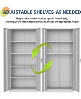 Secure Metal Storage Cabinet  71"    4 Adjustable Shelves, Double Lockable Doors, Adjustable Feet  Steel Utility Filing