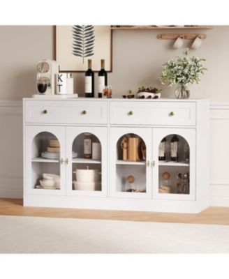 Sideboard Buffet Cabinet with 4 Acrylic Doors, Modern Farmhouse Buffet Storage Cabinet with 2 Drawers, Wooden Coffee Bar for Kitchen, Living