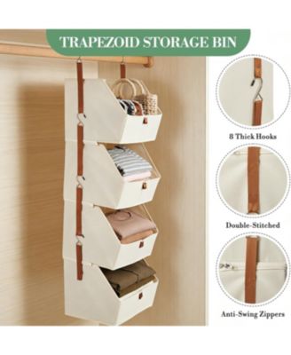 4 tier hanging closet organizer with non woven fabric shelves and collapsible baskets-space saving storage for bedroom, dorm, or RV.