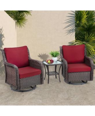 Outdoor Swivel Wicker Glider Patio Chairs with Table Set, 3Pcss Outdoor Bistro Set with 4"Thick Cushions and Coffee Table
