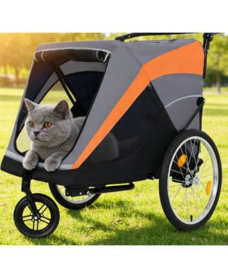  2-in-1 Cat Trailer Cart with Detachable Hitch Push Handle Quick Release Wheel Storage