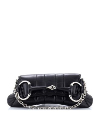 Large Horsebit Chain Shoulder Bag Vertical Quilted Leather