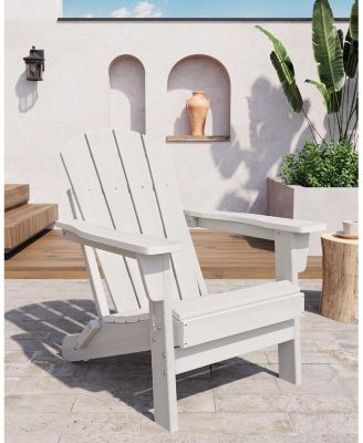 Folding Adirondack Chairs Set of 6, HDPE Plastic Outdoor Chairs with Wood Texture 380 LBS & Weather Resistant for Fire Pit, Deck, Patio, Pool