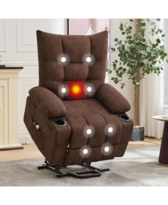 gaomon Power Lift Recliner Chair for Elderly with Massage and Heat, Oversized Electric Massage and Heat Recliner with Soft Padded Upholstery - Linen b