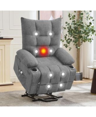 gaomon Power Lift Recliner Chair for Elderly with Massage and Heat, Oversized Electric Massage and Heat Recliner with Soft Padded Upholstery - Linen g