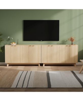 sideboard buffet cabinet set of 2 with fluted doors, adjustable shelves, and modern wood design; 55.1" credenza ideal for coffee bar storage