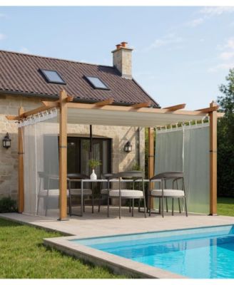 10x13 Ft Retractable Outdoor Pergola with Canopy and Side Mesh, Upgraded Wood-Grain Aluminum Pergola, Modern Pavilion for Backyard, Patio