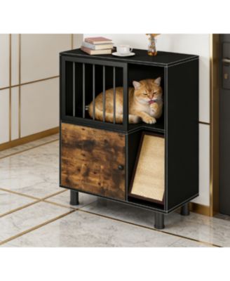Zeus and Ruta Cat Feeding Station with Scratching Board Locker Storage Vintage Design