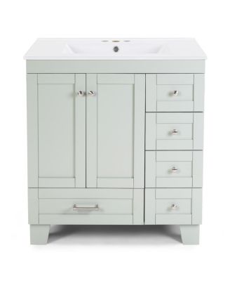 30" Bathroom Vanity with Ceramic Sink, Solid Wood Frame, Pull-Out Drawers, Adjustable Storage, Soft Close Slides