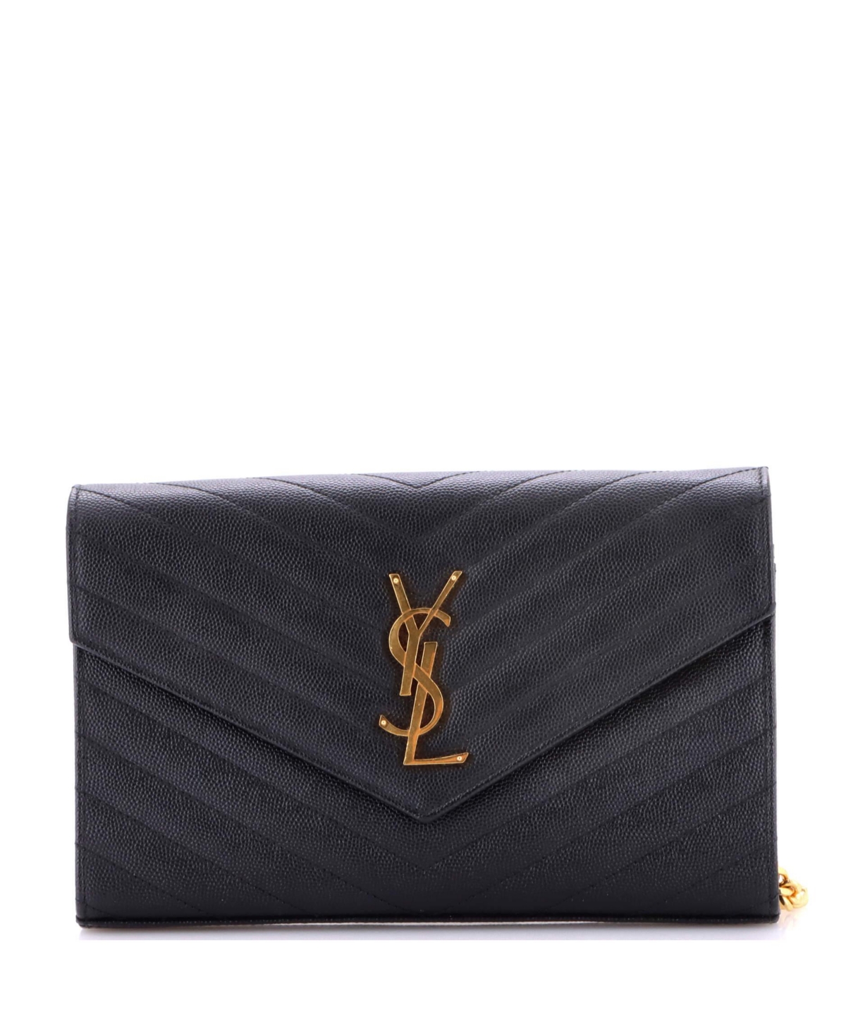 Pre-Owned Saint Laurent Medium Classic Monogram Wallet on Chain Matelasse Chevron Leather