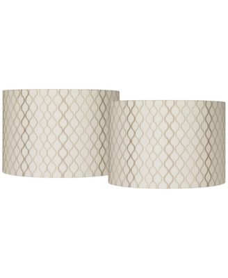 Set of 2 Drum Lamp Shades Embroidered Medium 16" Top x 16" Bottom x 11" High Spider Harp and Finial Fitting