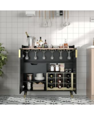 Liquor Cabinet with Wine Racks and Buffet Sideboard, Modern Coffee Bar Cabinet with Fluted Texture and Storage Drawers for Kitchen