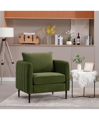 Accent Chair for Living Room Velvet Comfy Single Sofa Chair Mid Century Armchair with Pillow Metal Legs