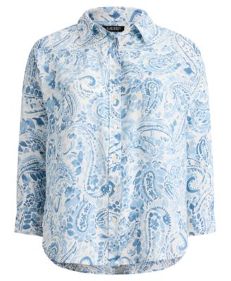 Plus size Relaxed-Fit Paisley Linen Shirt