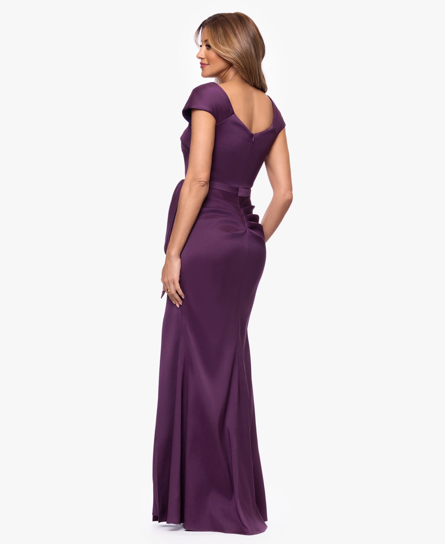 Женские платья XSCAPE Asymmetric Neck Short-Sleeve Gown, цвет: Сливовый — фото 4