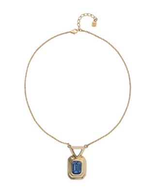 18k Gold and Sterling Silver Plated with Blue Faceted Crystal Necklace