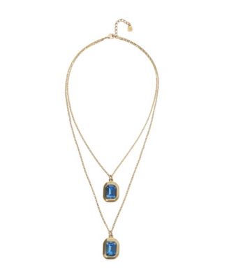 18k Gold and Sterling Silver Plated Long with Blue Faceted Crystal Necklace