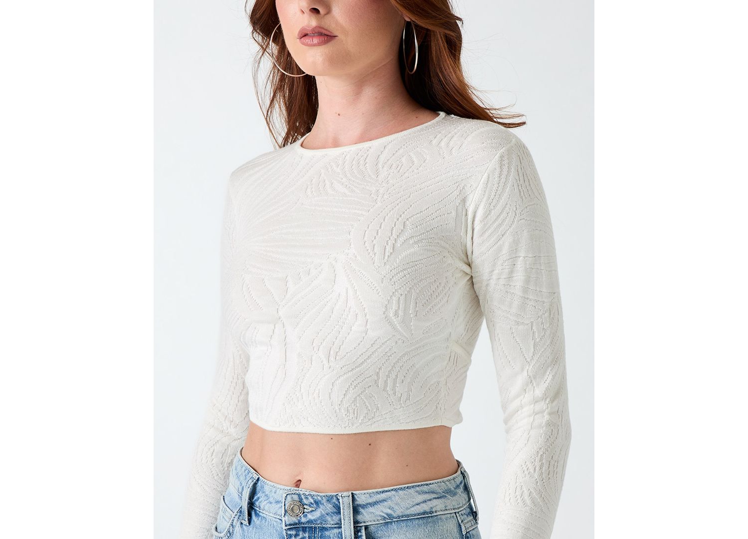 Women's Crewneck Long-Sleeve Cropped Sweater