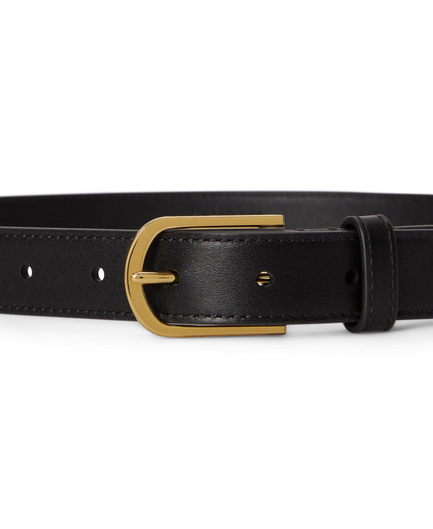 Women's Rounded-Buckle Leather Skinny Belt