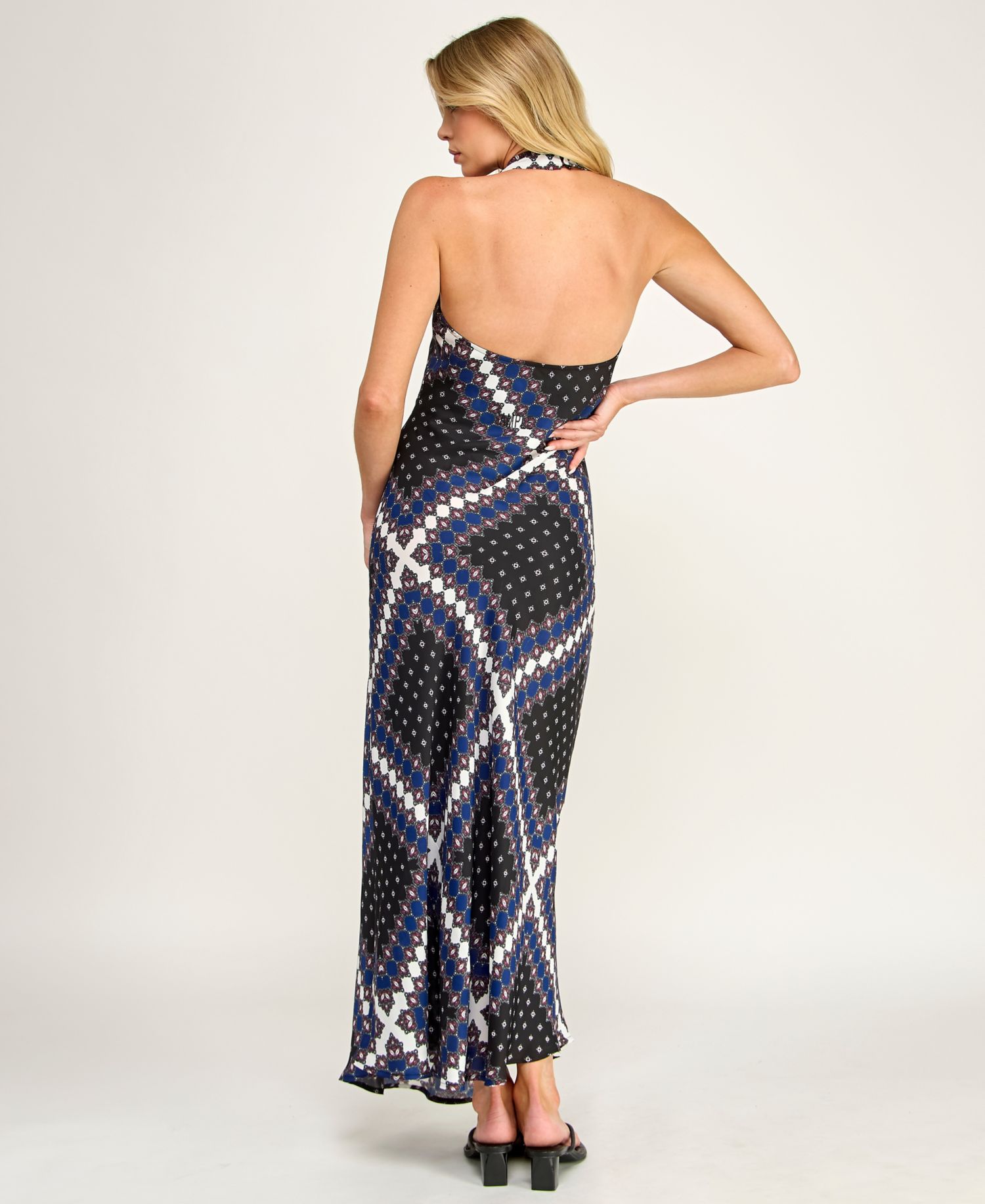 Juniors' Printed Halter Neck Maxi Dress