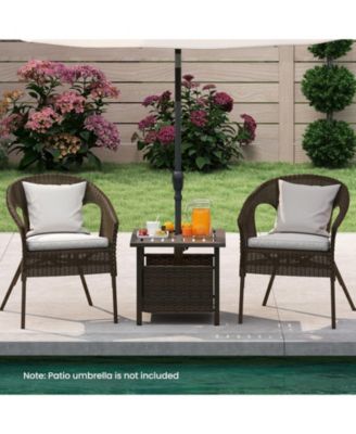 brown wicker patio table with umbrella hole 2 Weight Bags Outdoor Umbrella Side Table with Umbrella Small End Table for Outside Storage Coffee Table with Poly Lumber Top for Pool Garden Balcony Deck : Patio, Lawn & Garden resistant PVC 42" Round X 24" High